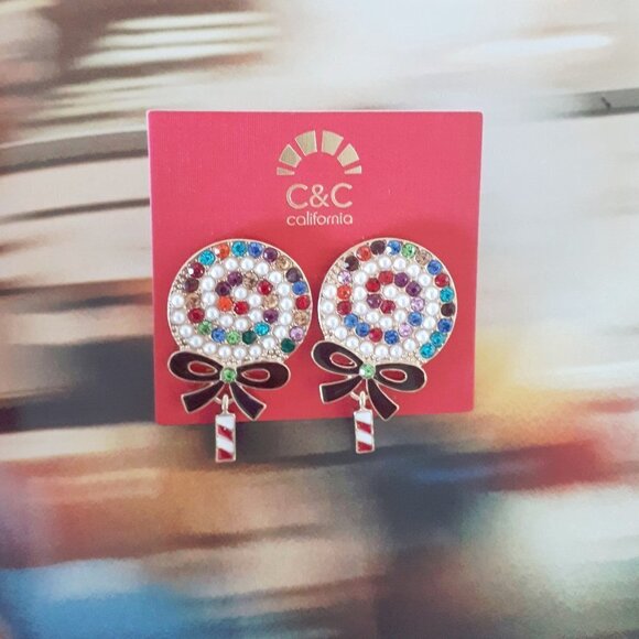 NWOT C&C rainbow gem & pearl lollipop drop earrings - Picture 6 of 9